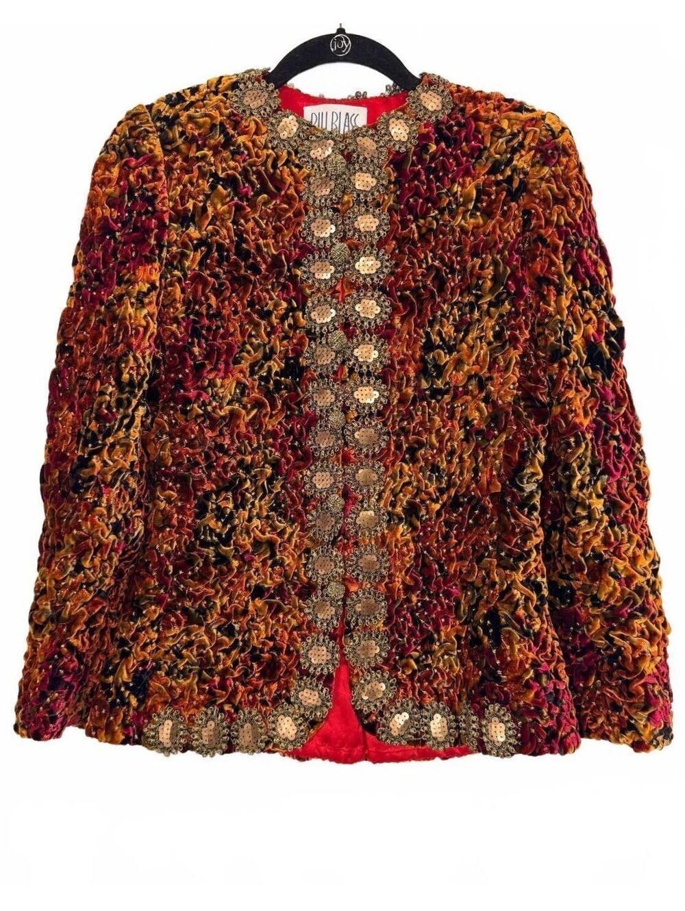 Vintage Bill Blass Couture Velvet Jeweled Jacket Blazer Red Gold Size XS